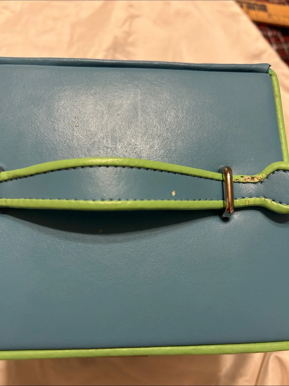 Talbots Blue Jewelry Box with Lime Trim and Top Handle